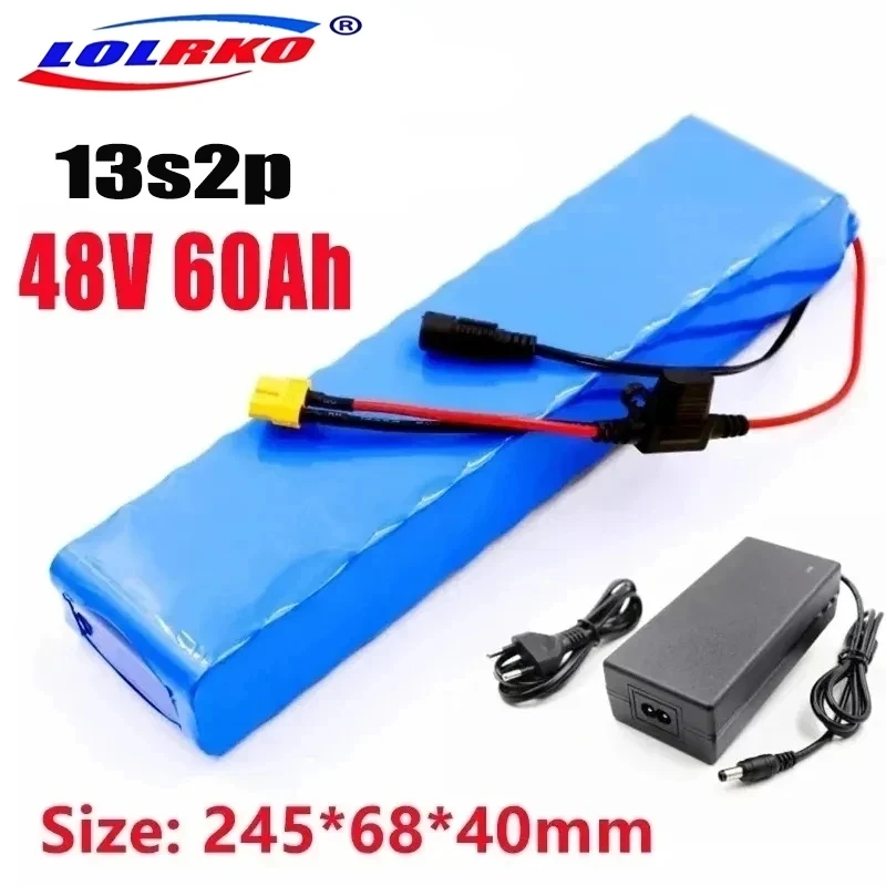 

E-bike Battery 48v 60Ah 18650 Lithium Ion Battery Pack 13S2P Bike Conversion Kit Bafang 1000w and 54.6V 2A Charger + XT60 E-bik