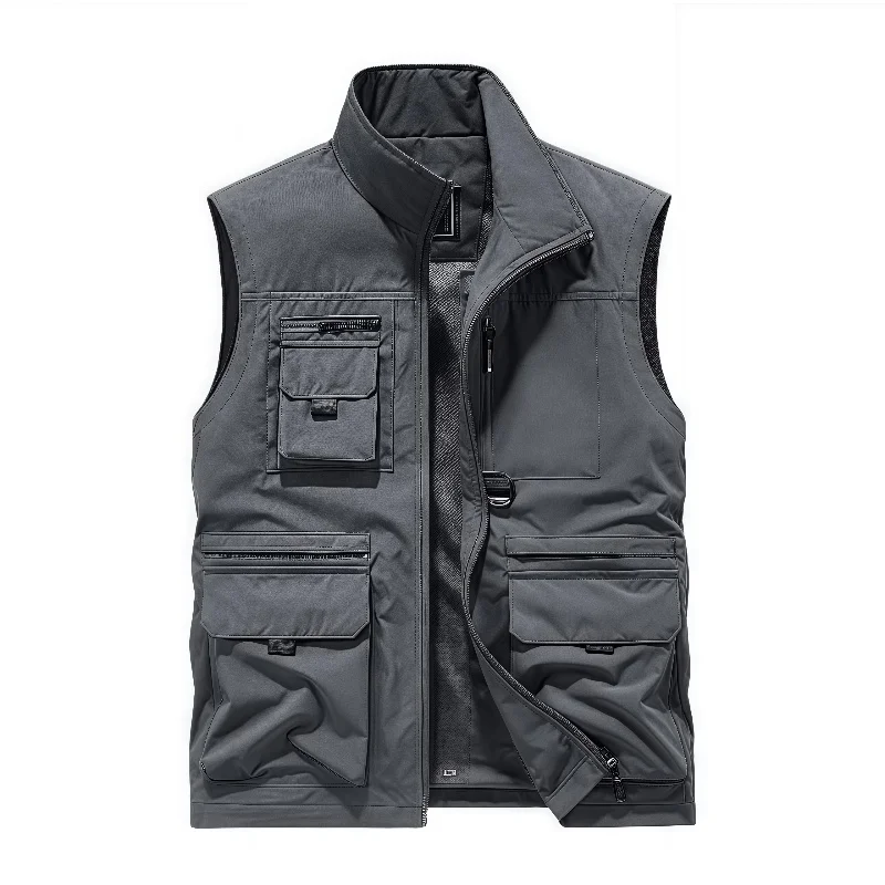 

2025 New Summer Men Outdoor Fishing Cargo Vests Thin Mesh Breathable Waistcoats Climbing Sleeveless Jackets Male Casual Vests