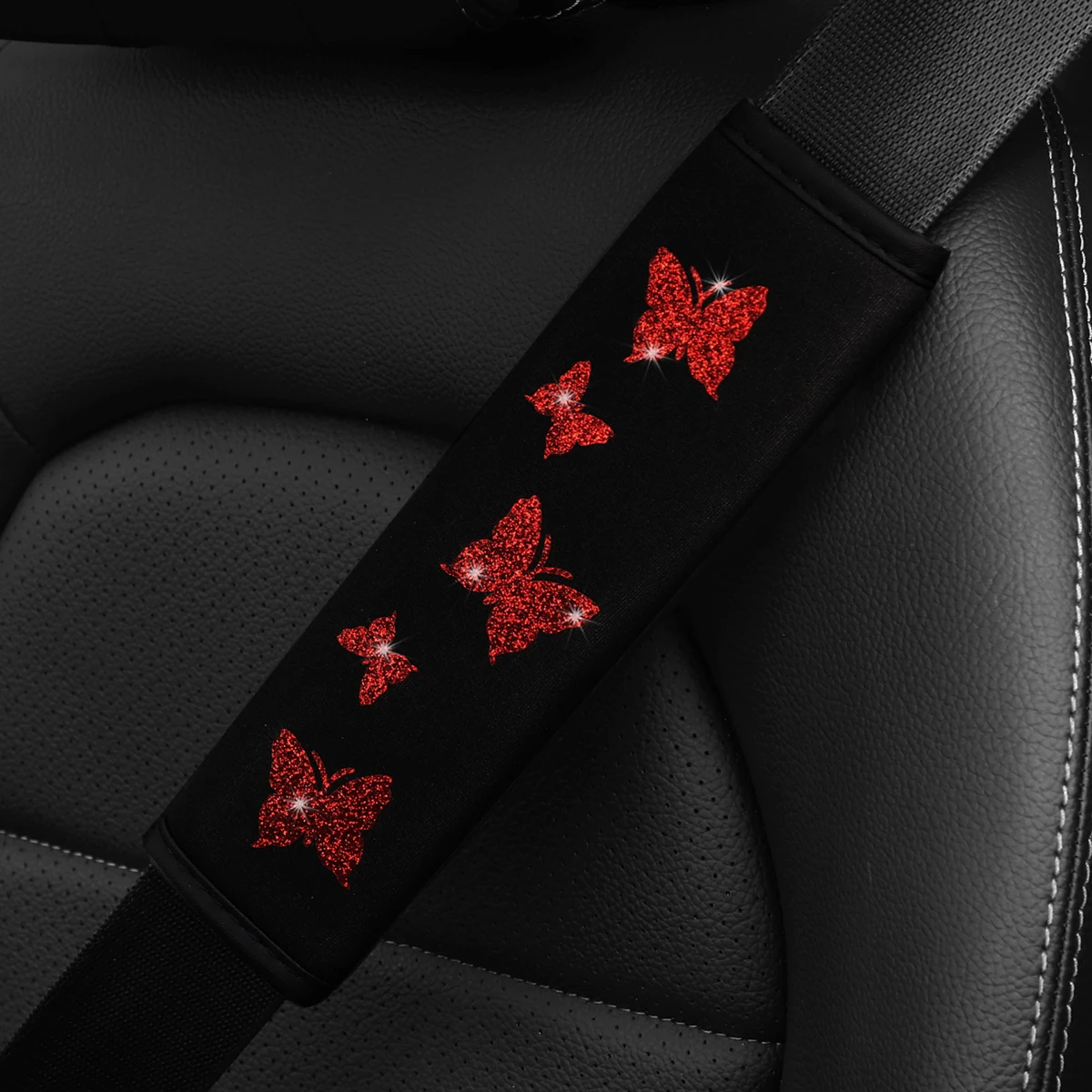 1 Glitter Pink Butterfly Blingling Fabric Automotive Supplies Seat Belt Shoulder Cover Comfortable Anti-tightening Safety Belt view 5