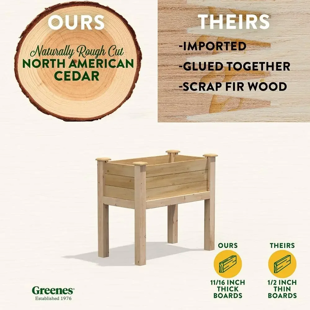 Elevated Garden Bed, 16 Wide x 32 Long x 31 Tall - Crafted in North America with Local Cedar