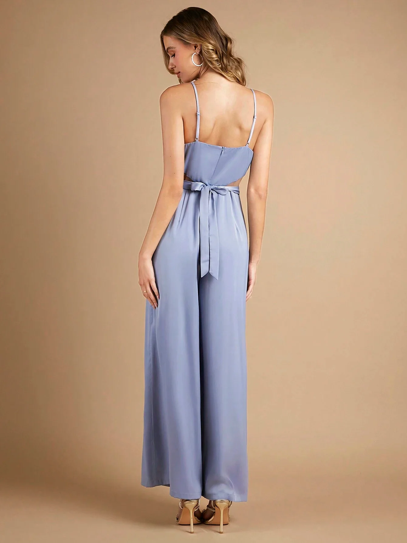 2024 Fashion Hollow Waist Pleated Front Suspender Jumpsuit