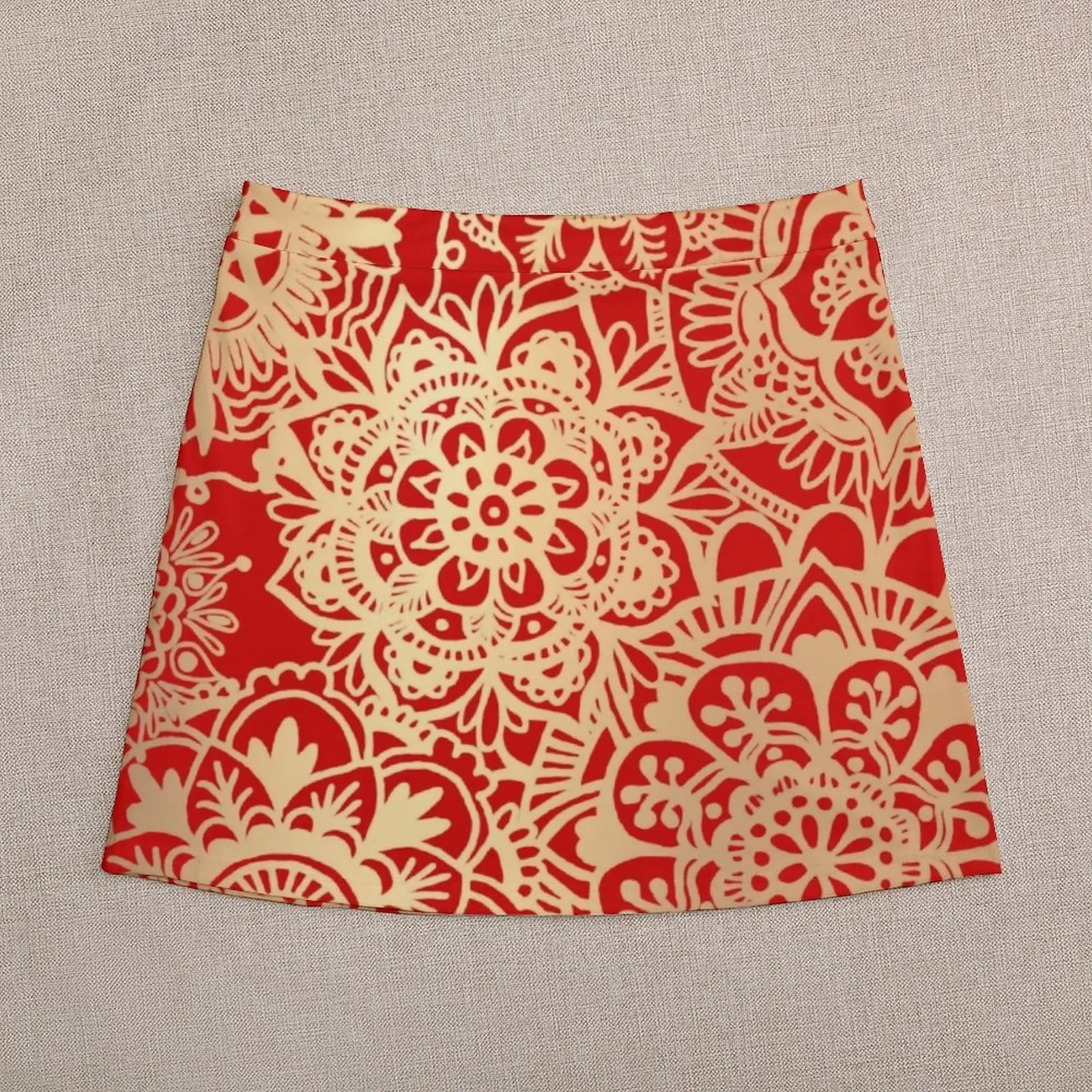 Red and Gold Mandala Pattern Mini Skirt korean clothes ladies Clothes for summer mini skirt