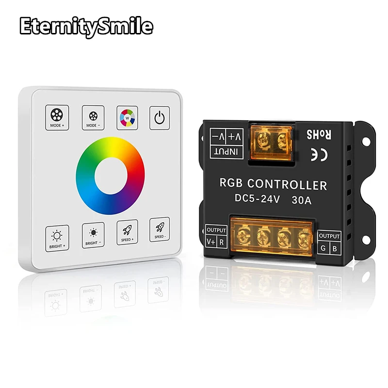 30a High Power Ijzer Shell Rgb Cw Kleur Led Dimmer Controller DC5-24V 150W 350W Rf Full Touch Draadloze Afstandsbediening Paneel