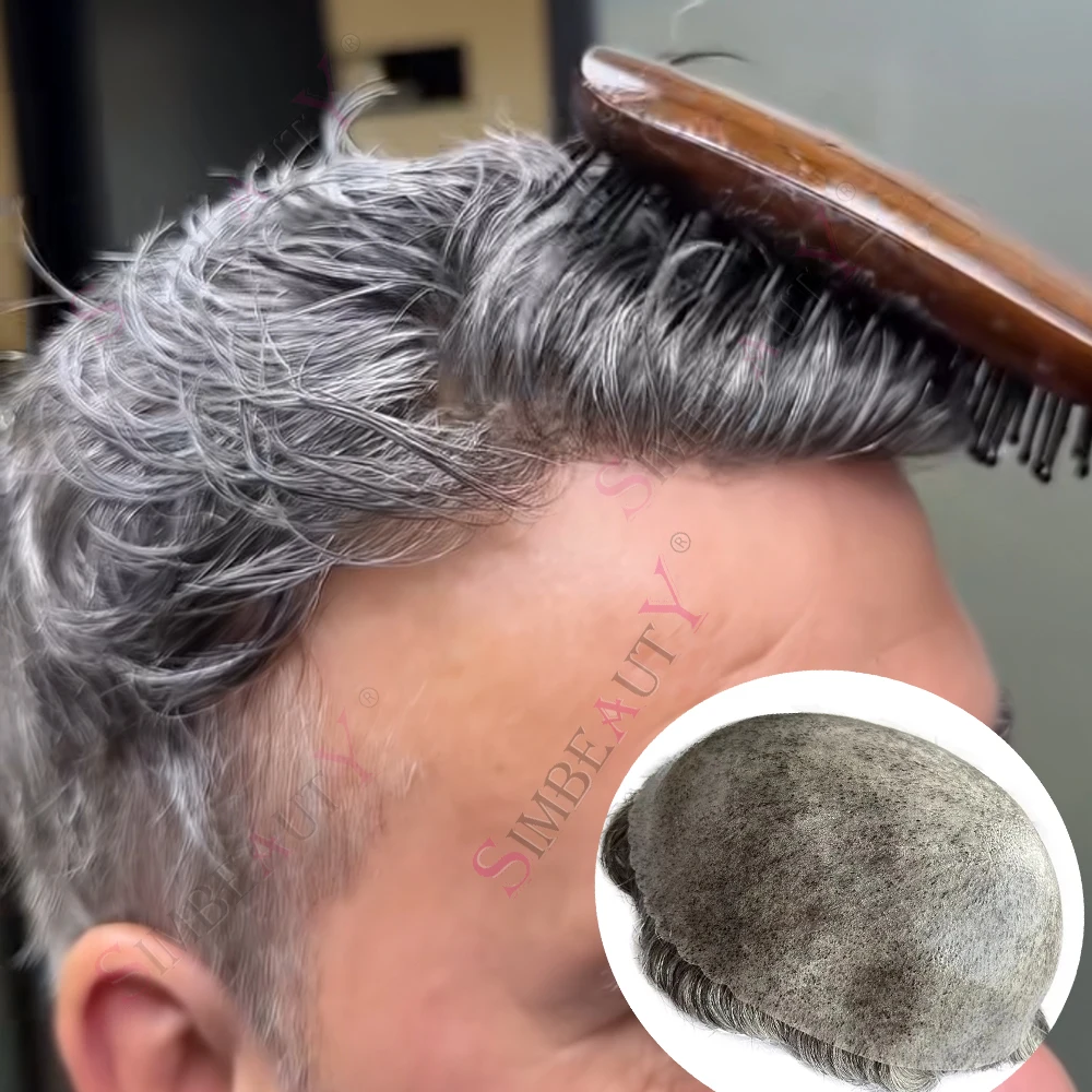 1B80 1b50 رمادي أسود أشقر سوبر دائم رقيقة الذكور البني الرجال الشعر المستعار Microskin باروكة من شعر طبيعي شعري الشعرية الاصطناعية #1