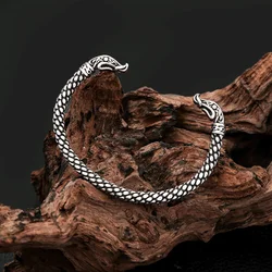 Vintage Stainless Steel Vikings Dragon Opening Bracelet Nordic Runes Cuff Bangles For Men Women Scandinavian Jewelry Accessories