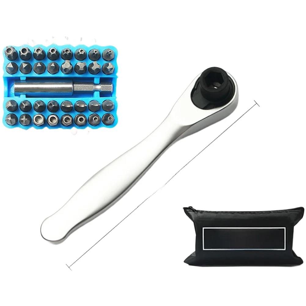 72 Tooth Ratchet Wrench 1/4 Inch Hex Driver Bit Set With 33 Pieces Chrome Vanadium Steel For Home Repair DIY Projects Compact Re