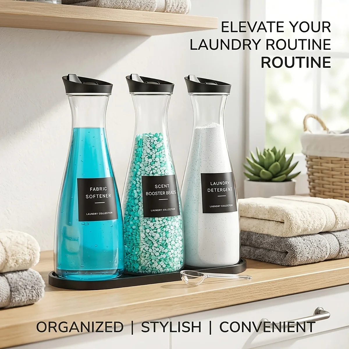 Paquete de 3 Dispensadores de Detergente para Ropa con Bandeja, Dispensador de Jabón Líquido para Ropa de 54 oz, Negro, Organización de la Lavandería