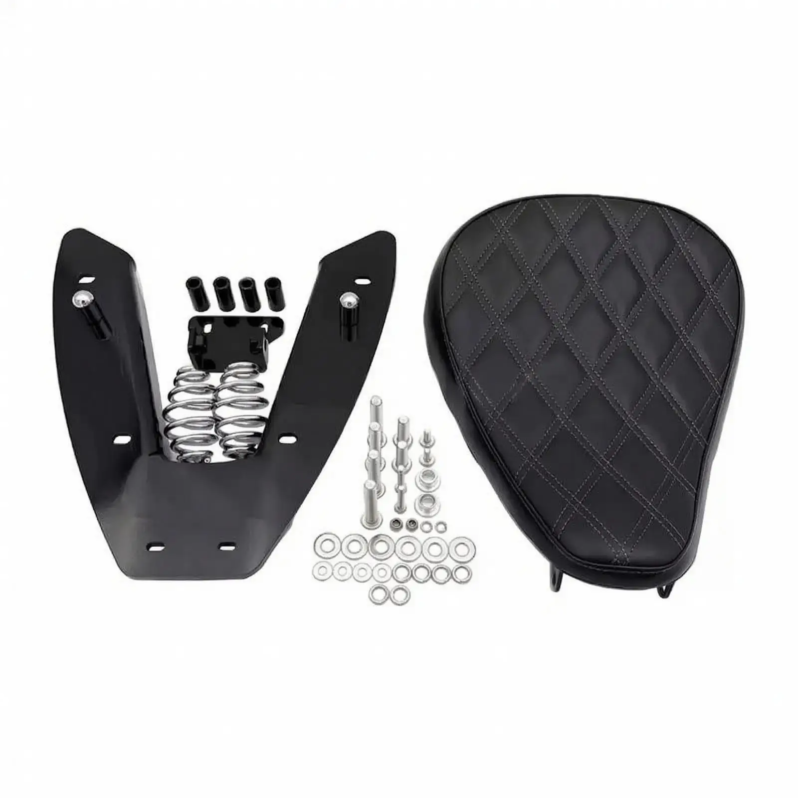 Aftermarket Motorcycle Solo Seat Kit | Diamond-Stitched Leatherette Upholstery, Low-Profile Teardrop Cushion, Bobber Seat Kit,