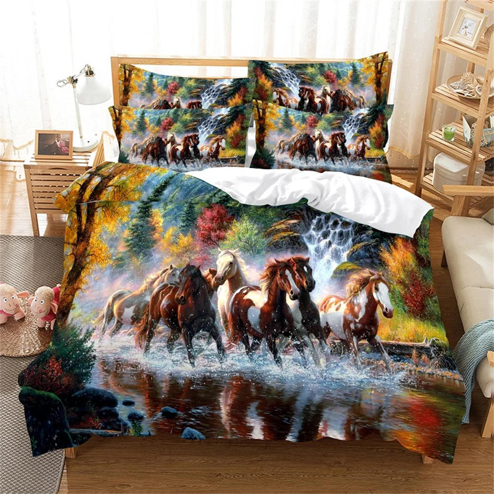 

Horse Fashion Bedding Set 2/3pcs 3D Digital Printing Duvet Cover Sets 1 Quilt Cover + 1/2 Pillowcases US/EU/AU Size
