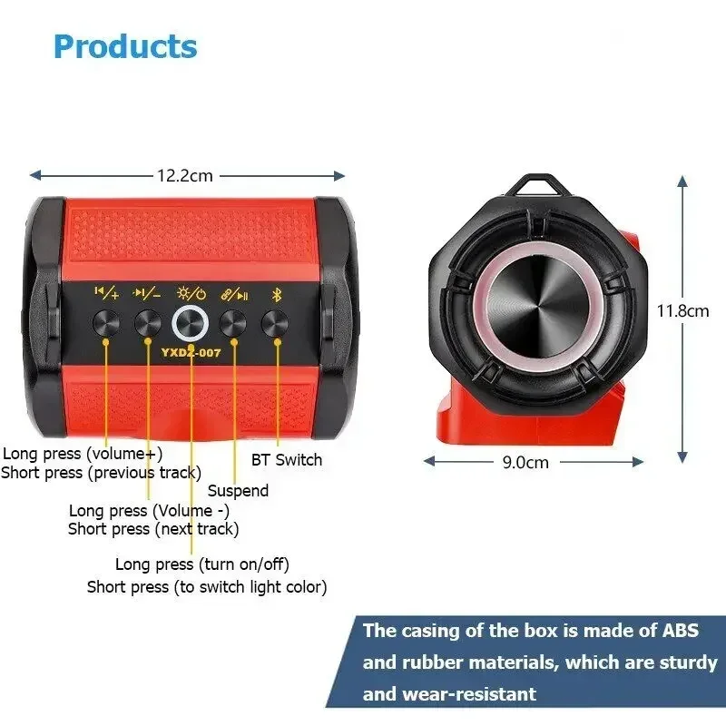 Imagem -05 - sem Fio Bluetooth Bluetooth Speaker Alto-falante Stero Player Amplificador para Makita Dewalt Milwaukee Bosch 18v Li-ion Battery