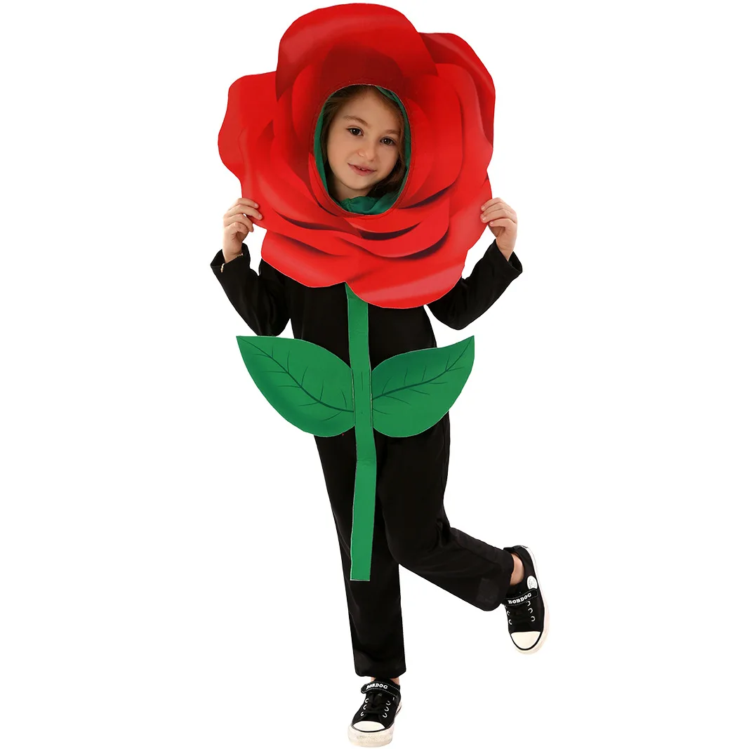 Children Cosplay Rose Costume Valentine's Day Party Festival School Children Show Girl Cute Plant Onesies Holiday Party Clothes