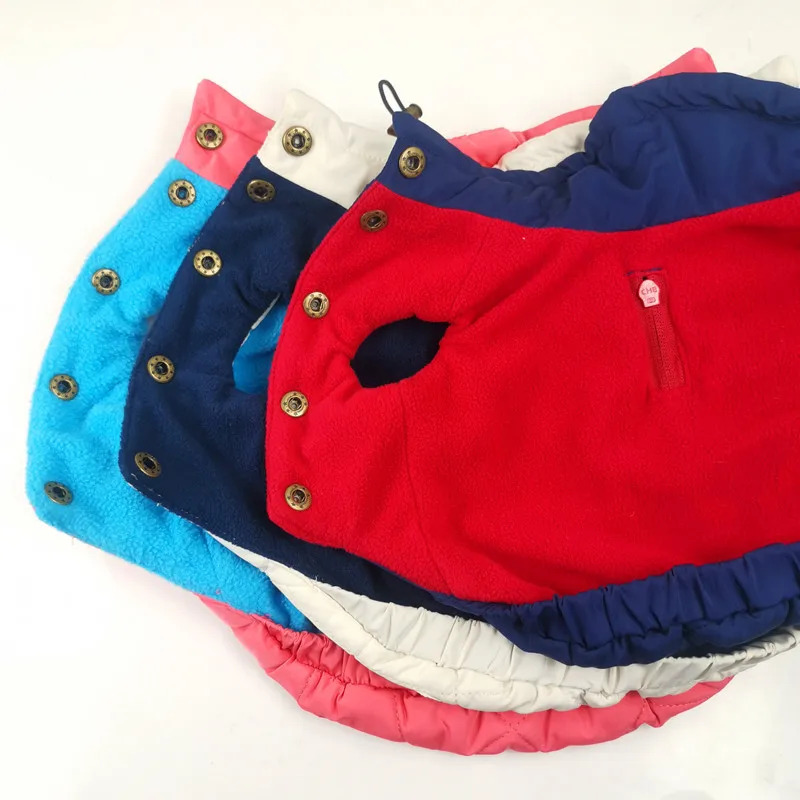 Baby Pet Dog Clothes Winter Warm Two-legged Clothes Special Machine Grid Cotton Zip Activity Traction Hole Pocket Models