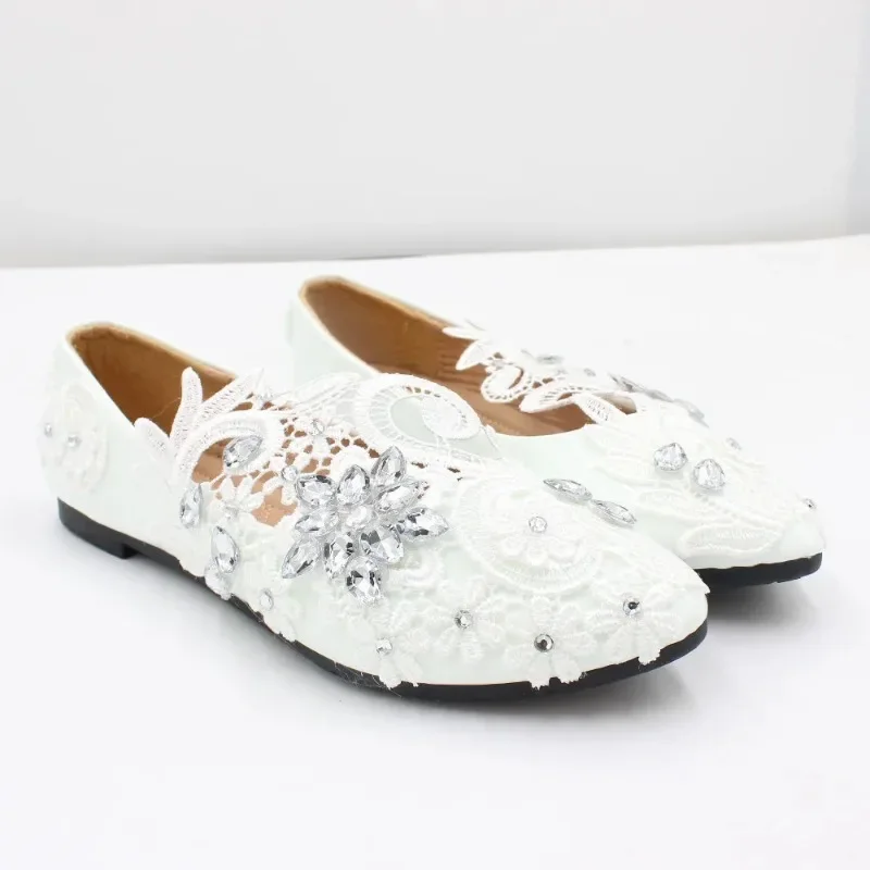 Wedding Shoes Bride White Wedding Shoes Female High Heels Ankle Strap Pumps Women Shoes Rhinestone Lace High Heels Party Shoe#42