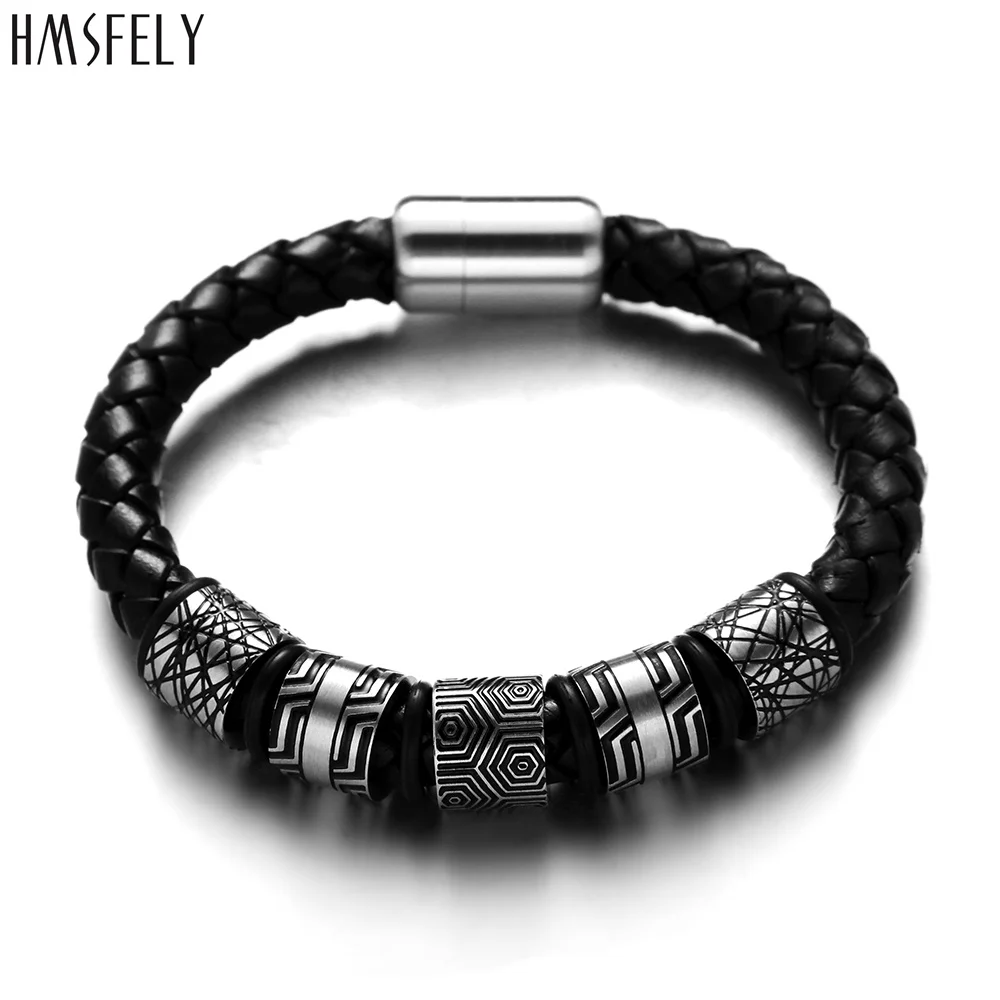 HMSFELY Stainless Steel 6mm 8mm Big Hole Beads Accessories For Men Leather Bracelet Making Parts Blue Bead