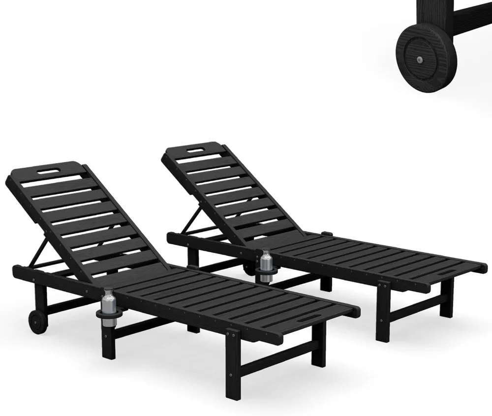 2-Piece Outdoor Chaise Lounge Set – HDPE Adjustable Pool Chairs 5