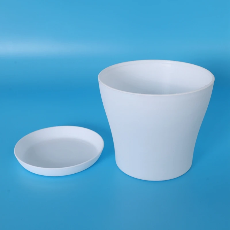 5X Plastic Plant Flower Pot Planter With Saucer Tray Round Gloss Home Garden Decor, White Upper Caliber image 2