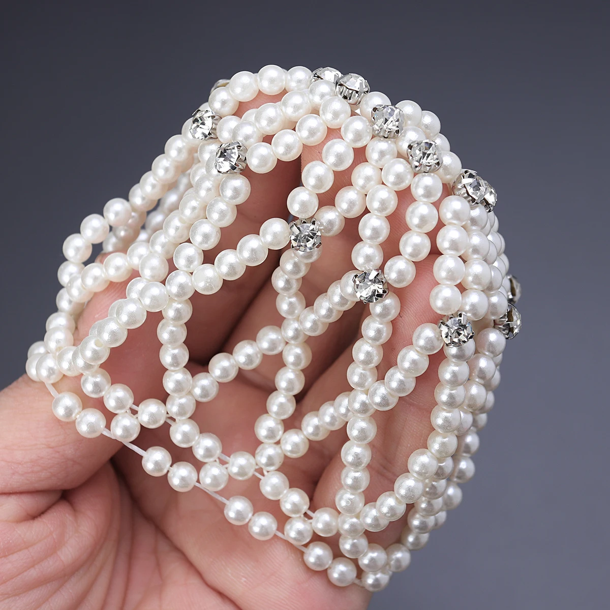 

Pearl Embellished Hair Bun Cover For Dance Party Performance Elastic Crochet Snood Hairnet Bun Hair Nets