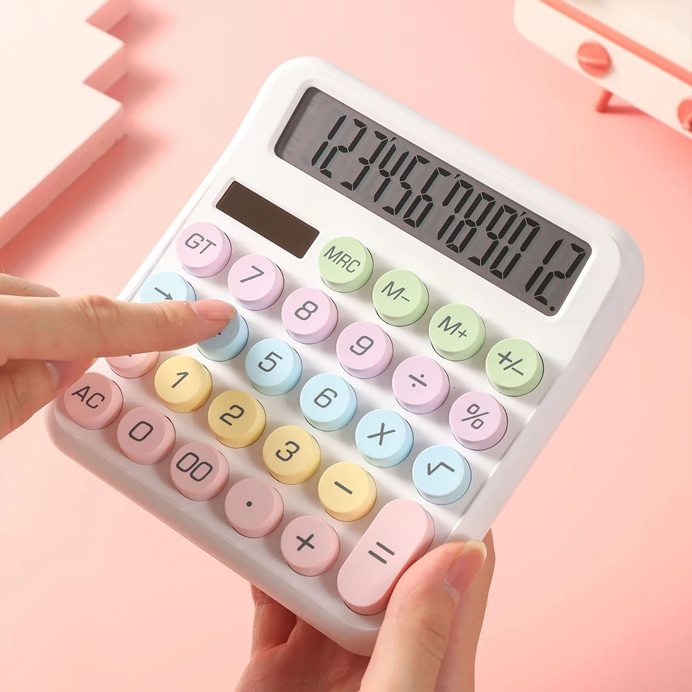 Dopamine Calculator 12 Digit Large LCD Display Big Round Button Cute Candy Colored Calculator Suitable for Office School