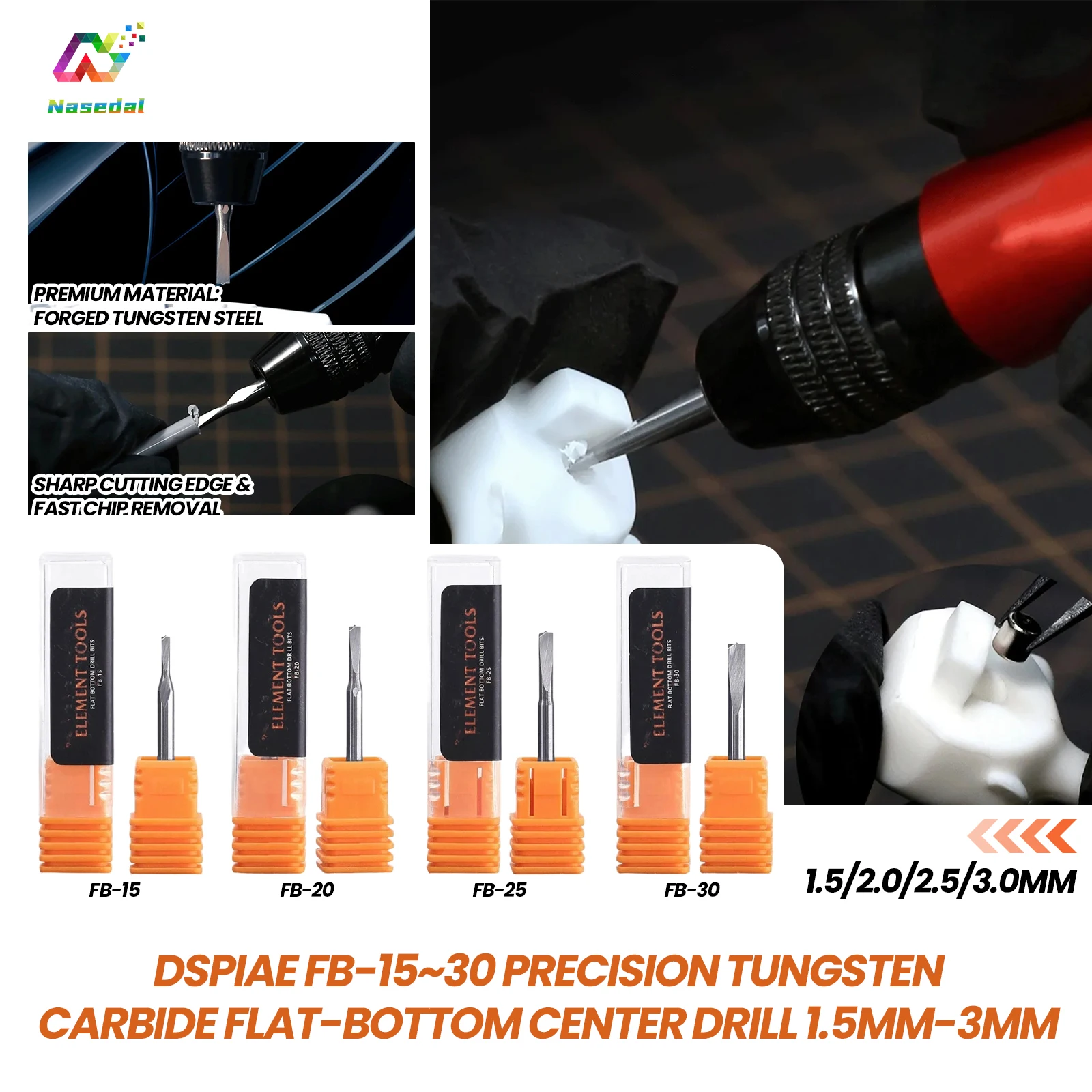 

DSPIAE FB-15 FB-20 FB-25 FB-30 Precision Tungsten Steel Flat Core Drill for Gundam Military Model Making Tools Hobby DIY Craft