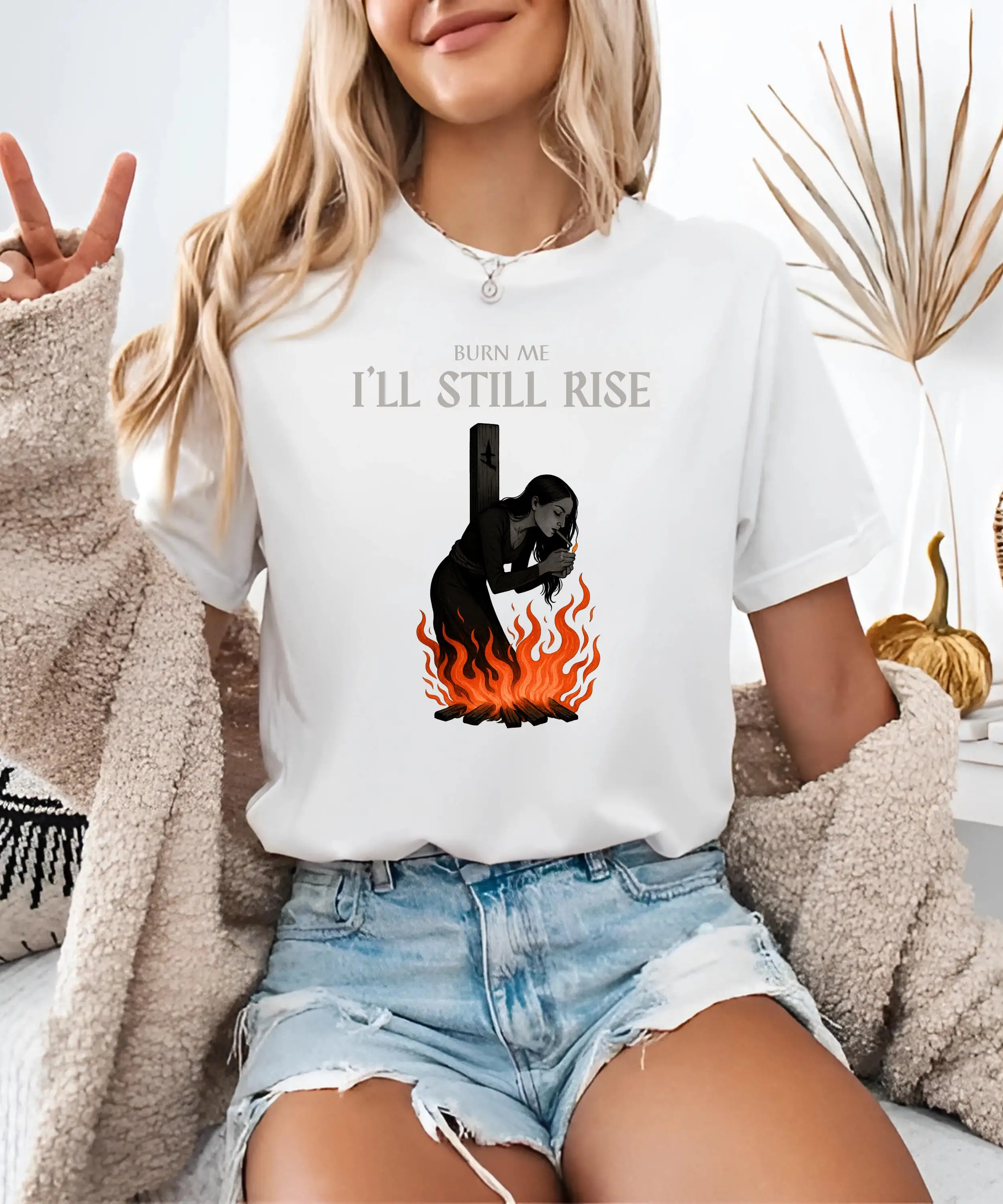 Witch Lighting Cigarette While Burning At The Stake Shirt,Witch on Fire T-shirt,Rebel Girl Tee,Women's Rights Shirt
