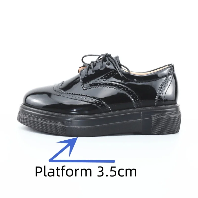 Vintatage Small Size 33-43 Shallow Brogues Oxford Shoes Women Platform Flats 2024 Thick Bottom Patent Leather Shoes Office Mom