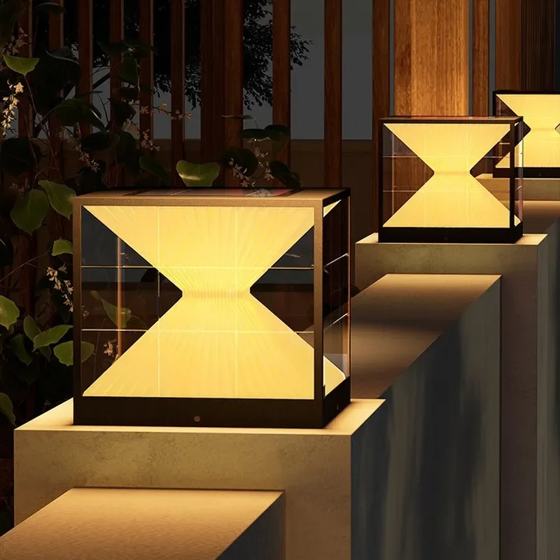 Solar Pillar Lamp Outdoor Waterproof Garden Light for Villa Gate Wall Mount Modern LED Post Lantern Decorative Yard Lighting