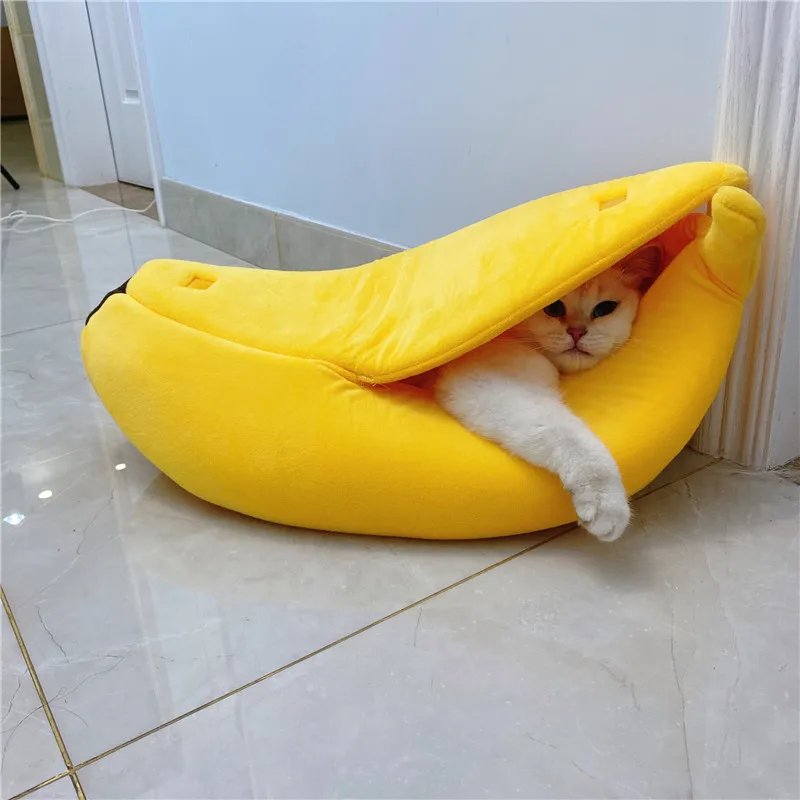 Banana Cat Bed House Funny Cute Cozy Cat Mat Beds Warm Durable Portable Pet Basket Kennel Dog Cushion Cat Supplies Multicolor view 3