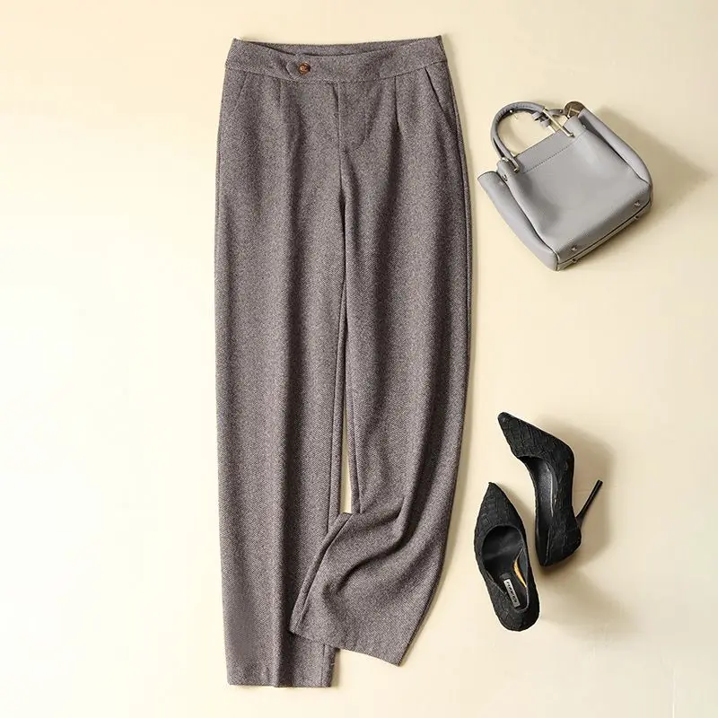 

2023 New Herringbone Pants Slim Straight Leg Casual Pants Loose Meat Trousers Narrow Version of Wide Leg Pants Women