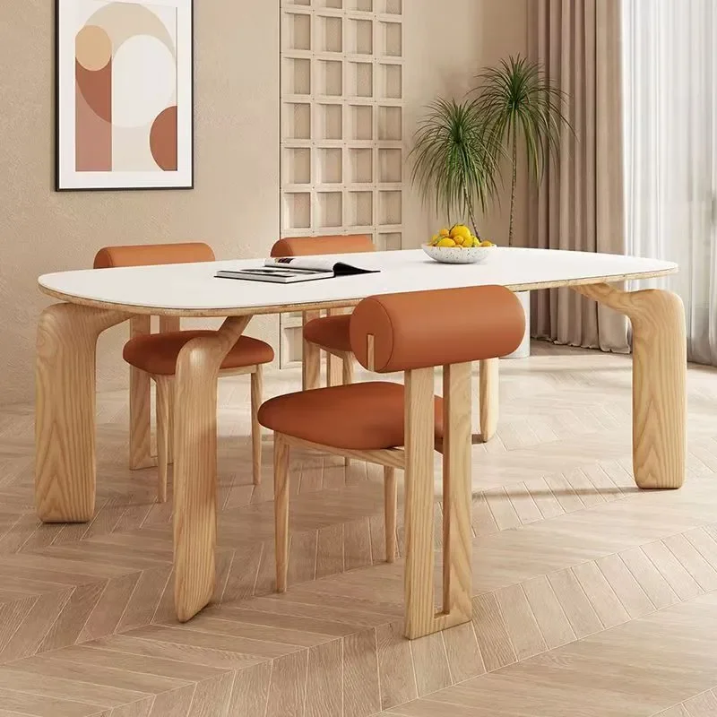 Cream Wind Elephant Leg Dining Table Household Dining Table and Chair Combination Rectangular Solid Wood Internet Celebrity