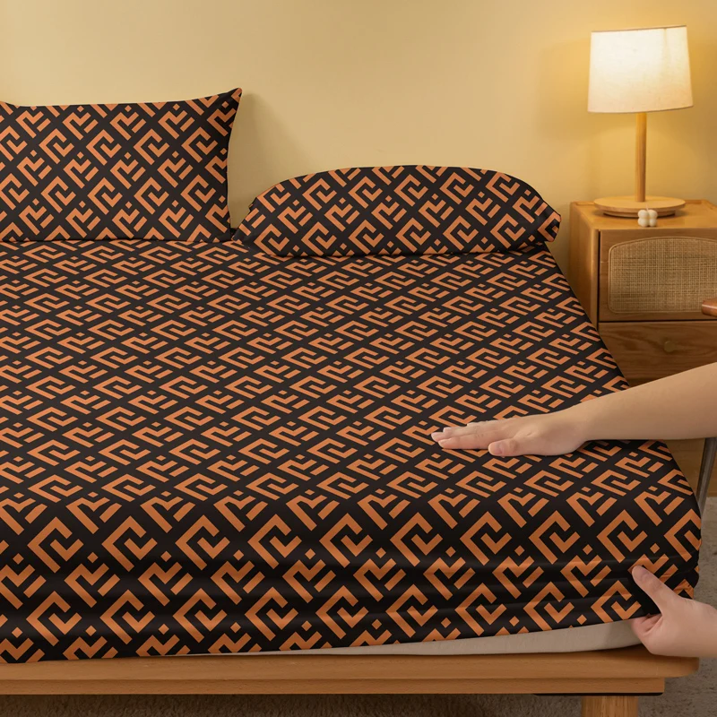 1 Simple modern Geometry printed matte Fitted Sheet, bedroom printed bed cover, bedding (excluding pillowcases)