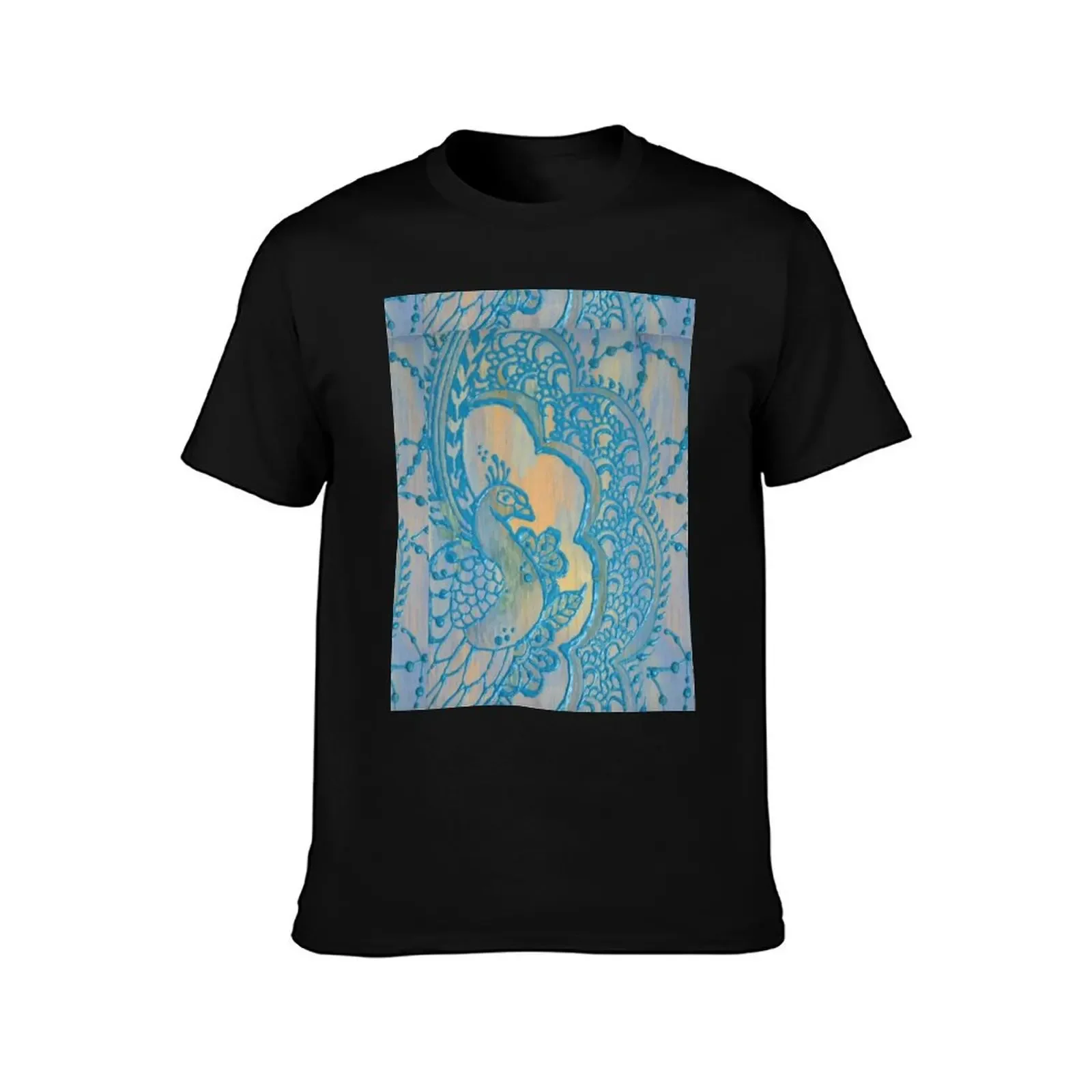 Blue Peacock in Henna Style T-Shirt Funny t-shirt Louboutins funny t shirts men