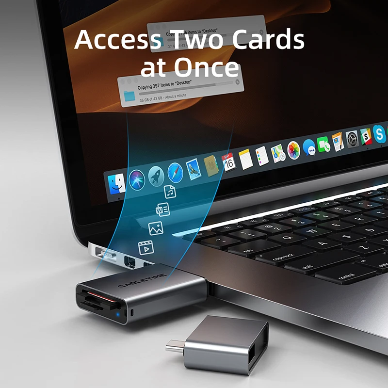 CABLETIME SD4.0 Card Reader 3 В 1 312 МБ/с 5 Гбит/с USB A и USB C к SD/TF адаптеру карты памяти для ноутбука, телефона, Macbook