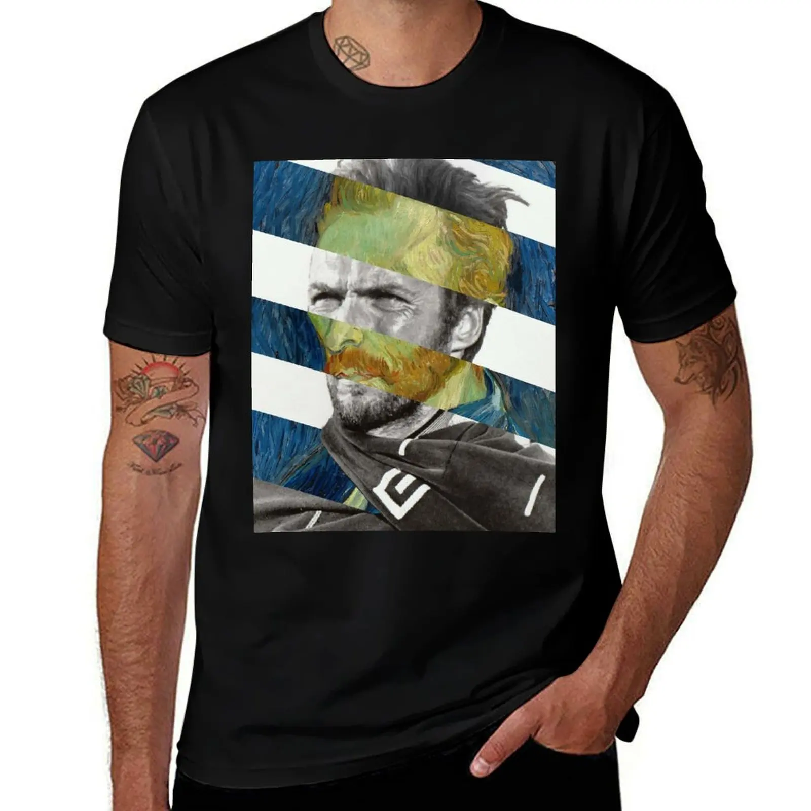 Autorretrato de Van Gogh y Clint Eastwood, camiseta Pop Retro Vintage Collage, camisetas de gran tamaño, ropa para hombres