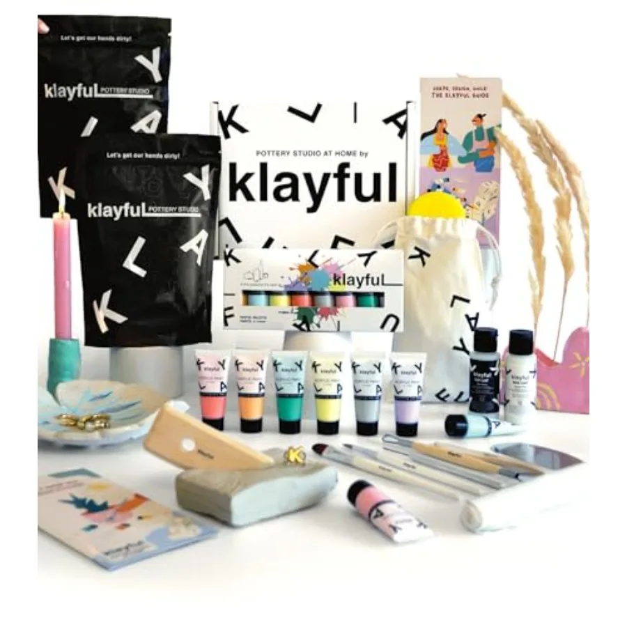 

【Spot goods】Pottery Kit for Adults 66lbs Air Dry Clay Pottery Set with Tools Paints and Brushes DIY Arts and Crafts Kit for Beg