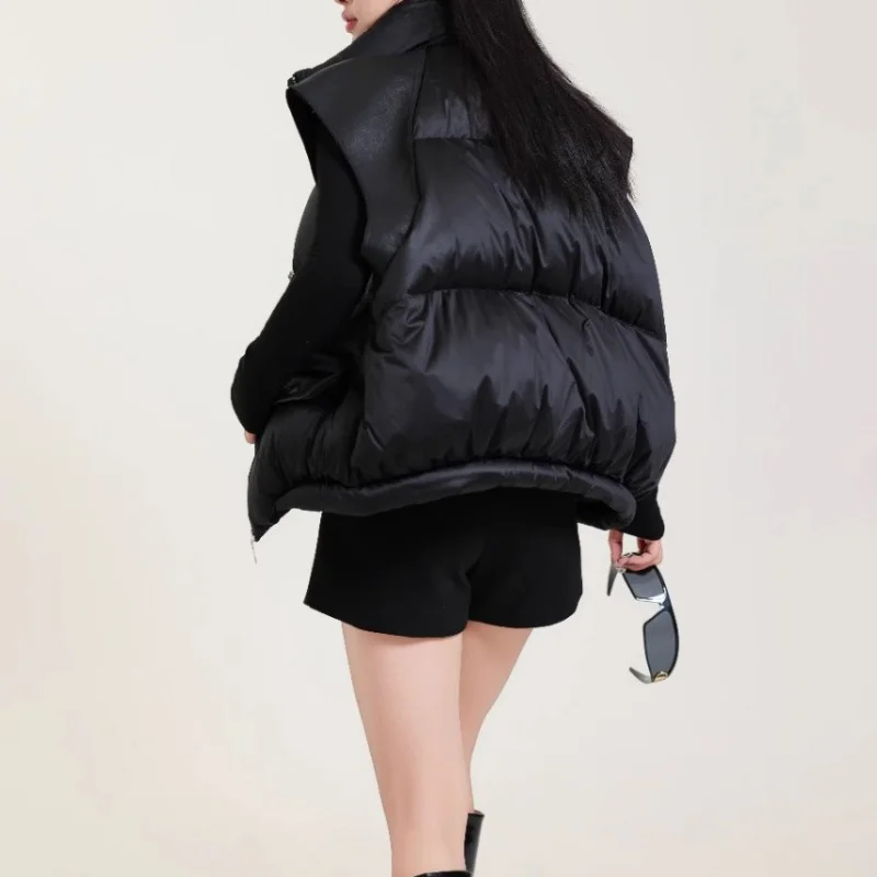 Inverno 2025 feminino gola engrossado quente para baixo colete y2k moda de alta qualidade solto curto ganso para baixo colete