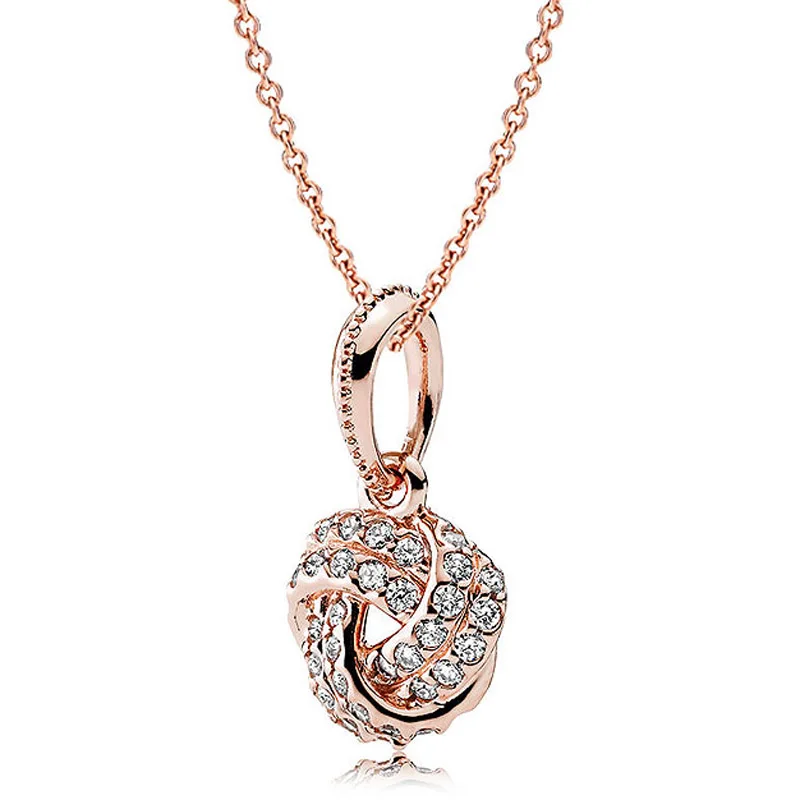 925 Sterling Silver Rose Gold Love Knot Necklace Set
