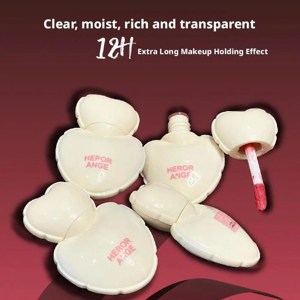 Love Shaped Pink Water Light Lip Stain Tint Cute Heart Mirror Glass Liquid Lipstick Non-Stick Cup Lip gloss Blush Korean Makeup