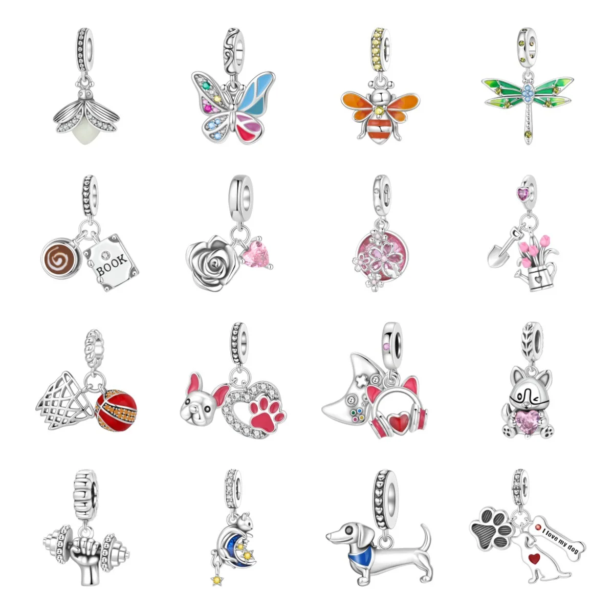 Charms Insect Butterfly Bee Firefly Pendant Bead Accessories Bracelet Silver Plated Cross-border Bestseller