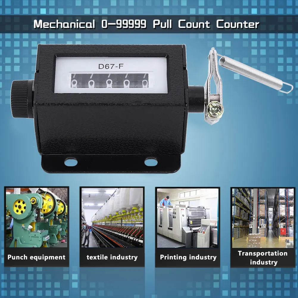 Digit Counter Manual Counter Mechanical 5 Digit 0-99999 Pull Count Counter Rotary Knob Resettable Black with Spring Pull Counter