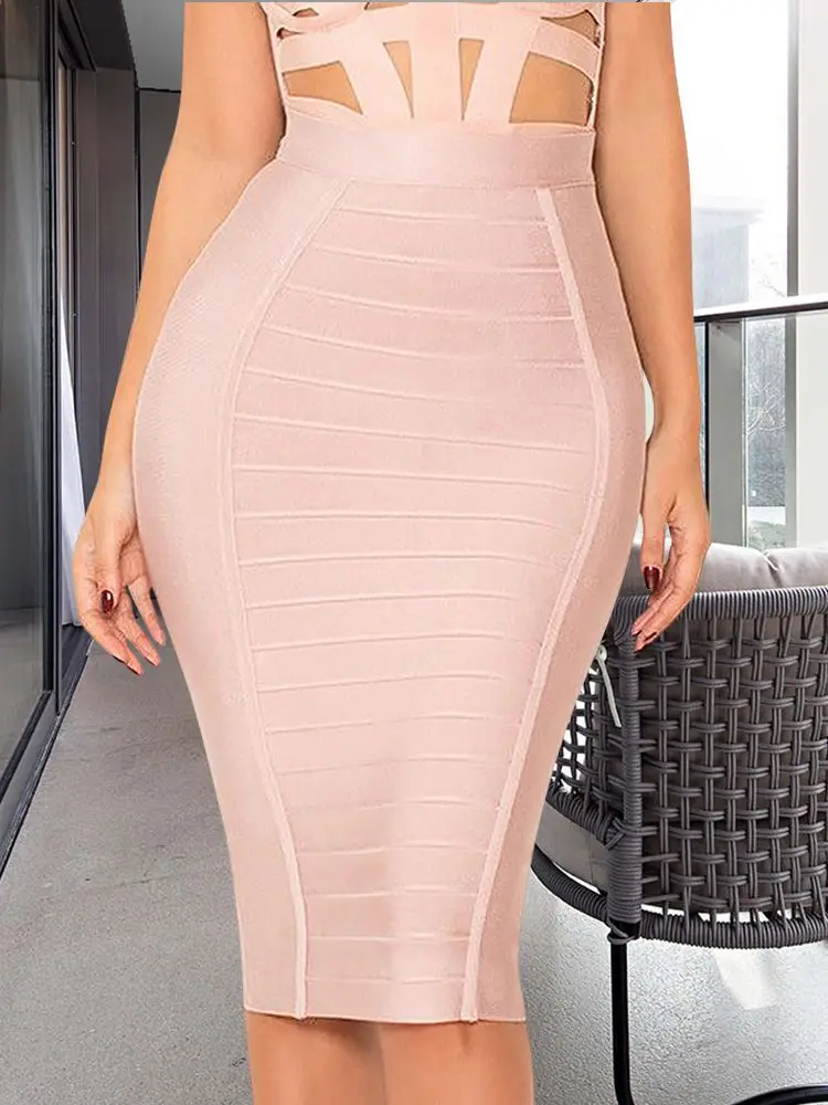 HQBORY Quality Nude Bandage Skirts White Office Lady Sexy 2023 Women High Waist Tight Bodycon Skirt Party Red Pencil Skirt XL