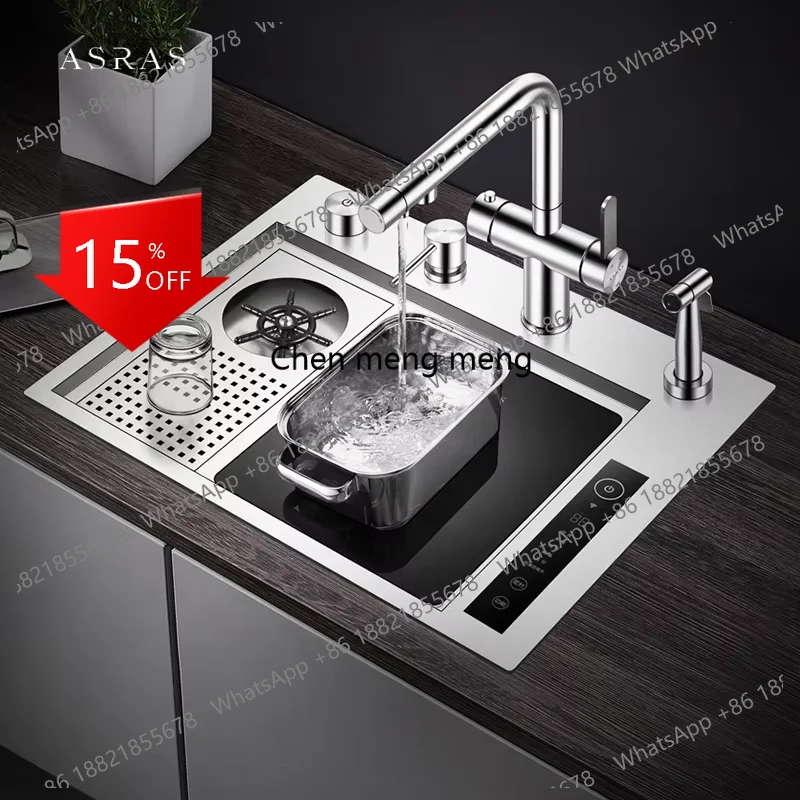 

A139 Smart Purifying Hidden Cup Rinser Kitchen Sink Fruit And Vegetable Washing Sink 304 Stainless Steel Handmade Sinks