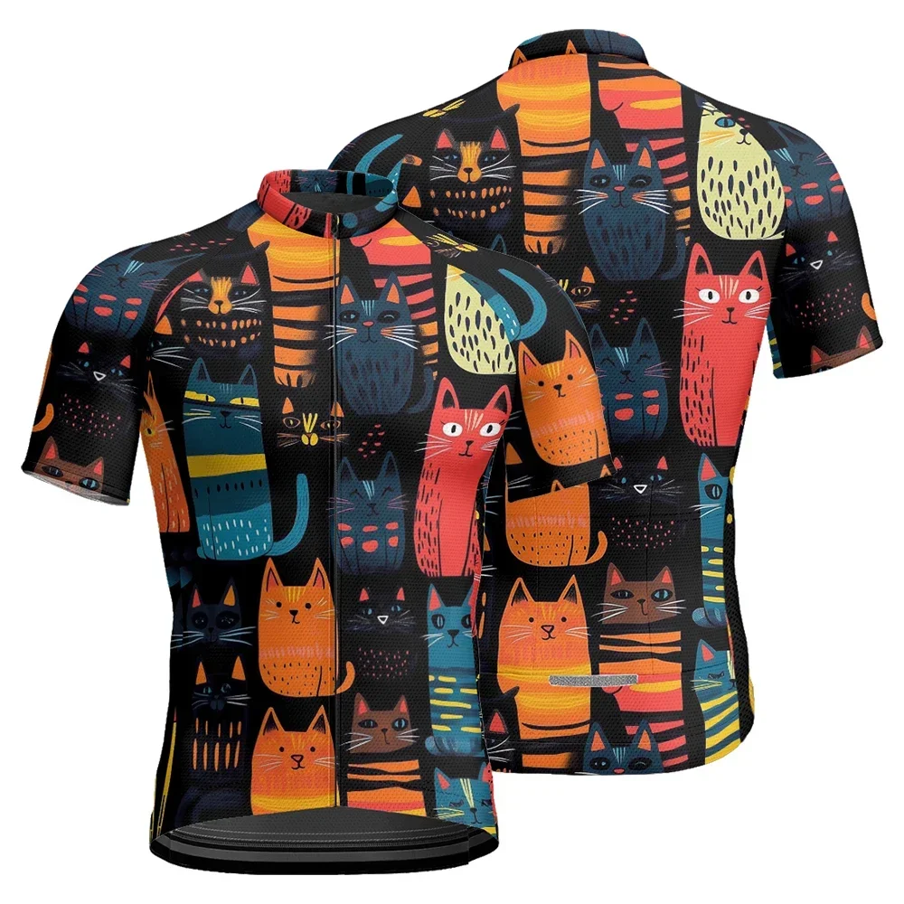 Cute Cat Design trend Cycling printed Apple mesh fabric Quick drying Extreme Sports Mountaineer short-sleeved cycling jersey men