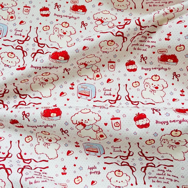 1 미터 X1.5 미터 애플 도그 코튼 패브릭 만화 캔버스 가방 코트 조끼 홈 장식 수제 DIY 패션 패브릭