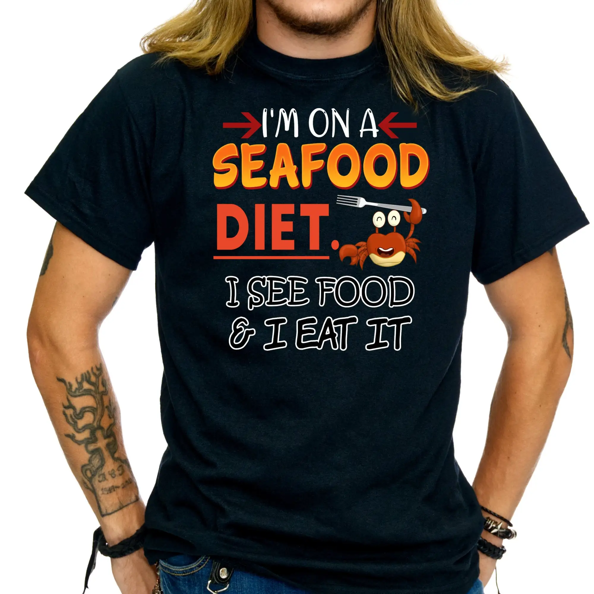 I'm On A Seafood Diet I See Food Eat It Funny T Shirt Foodie Lovers 702T TS33