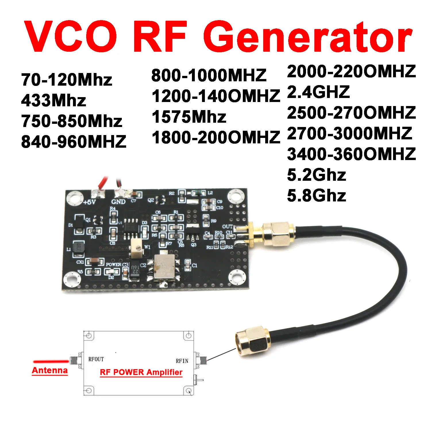 70M ~ 5.8Ghz Generator VCO Źródło sygnału RF 433Mhz 915Mhz 1.5G 2.4Ghz do komunikacji radiowej FM SDR LORA WIFI Walkie-talkie Drone