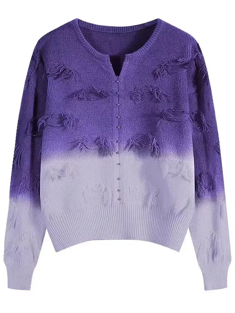 

Осень-зима 2022, новые повседневные темпераментные свободные теплые пуловеры, женские градиентные цвета, вязаный свитер с v-образным вырезом, шикарные топы с кисточками