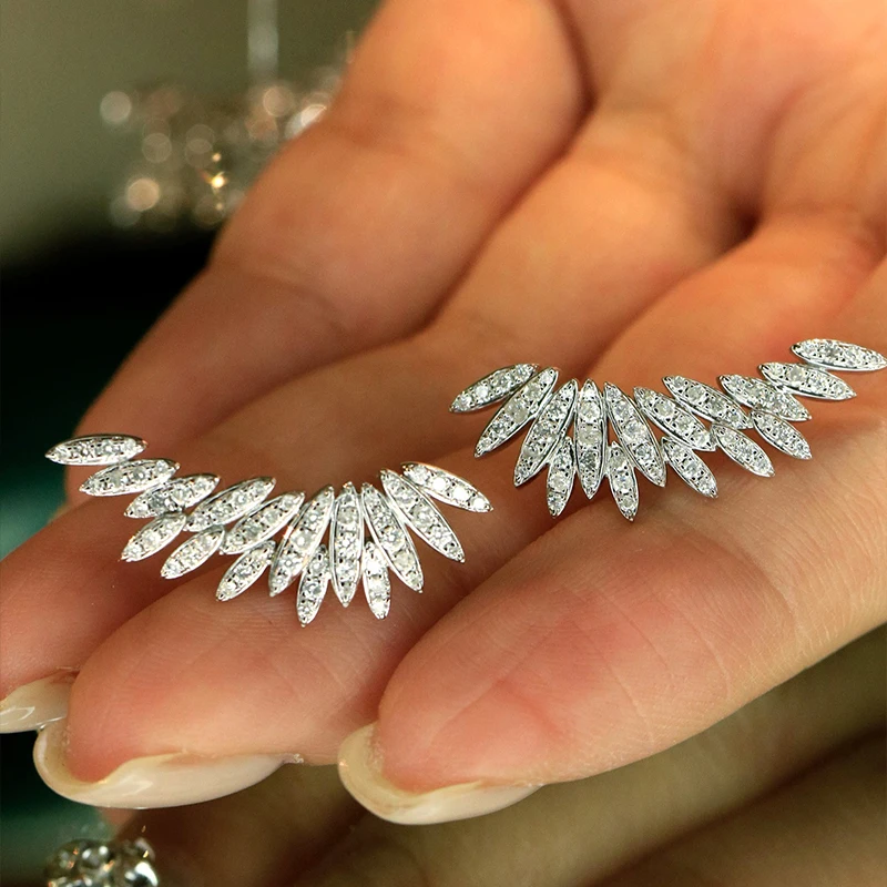 Aazuo 18K White Gold Yellow Gold Real Diamonds 0.86ct Fairy wings Stud Earring Gifted For Women Advanced Wedding Party Au750 - view 3