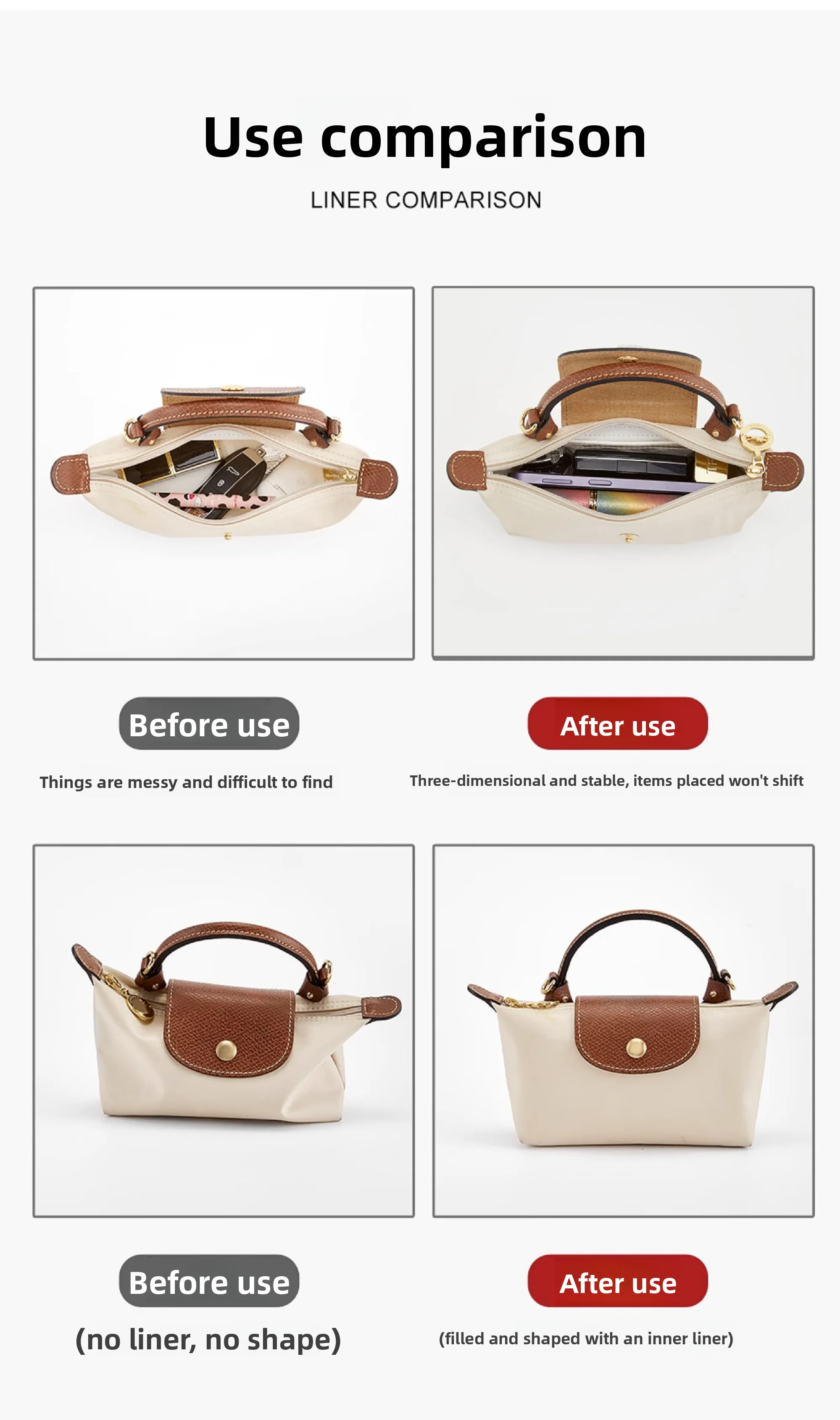 Bag Organizer Insert For Longchamp Mini Dupont Paper Bag Insert Storage Lightweight Bag Support Waterproof Bag Accessory