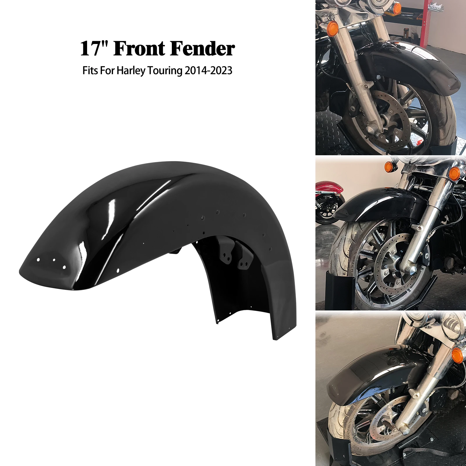 Motorcycle Bright Black Front Fender Splash Mudguard Fairing For Harley Touring CVO Tri Electra Glide Road King FLRT 2014-2023