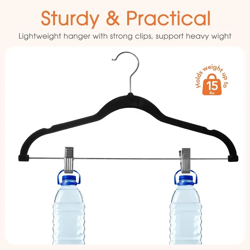 

16.5" Pack of 5 Space Saving Velvet Skirt Hangers with Clips Ultra Thin Non Slip Clothet Hanger for Trouser Skirts Jeans Dress